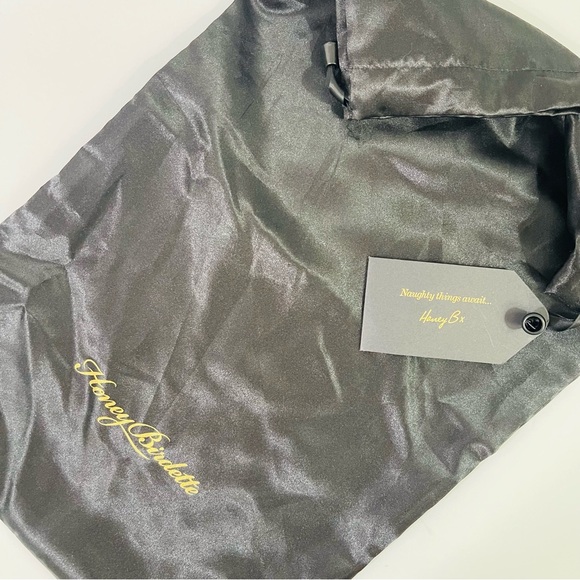 Honey Birdette Bundle Faux Leather Studded Black Bra, Garter Belt with Satin Bag - Picture 16 of 16